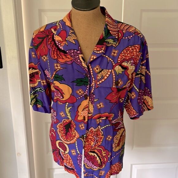 Adam Douglas Adrianna Papell purple pattern silk blouse size 8 Vintage - Picture 1 of 5